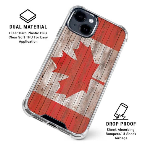 Canadian Flag Dark Wood iPhone 15 Clear Case
